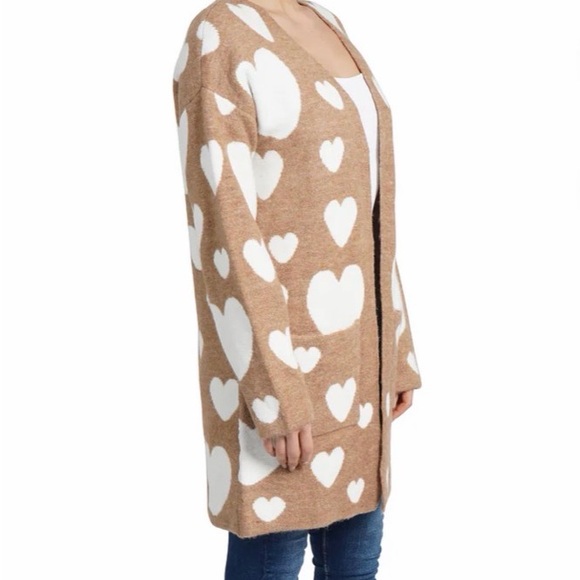 Love Token Tan and White Heart Cardigan Sz Small - Picture 3 of 4